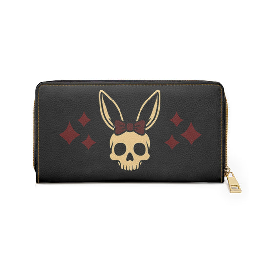 Gothic Skull Bunny with Bow Zipper Wallet