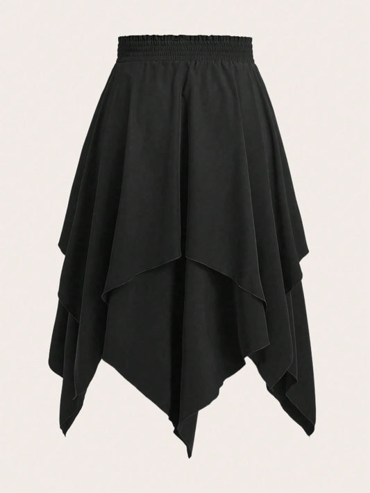 Gothic asymmetrical maxi skirt with flowing design - alternative fashion featuring dramatic high-low hem and inclusive sizing S-5XL