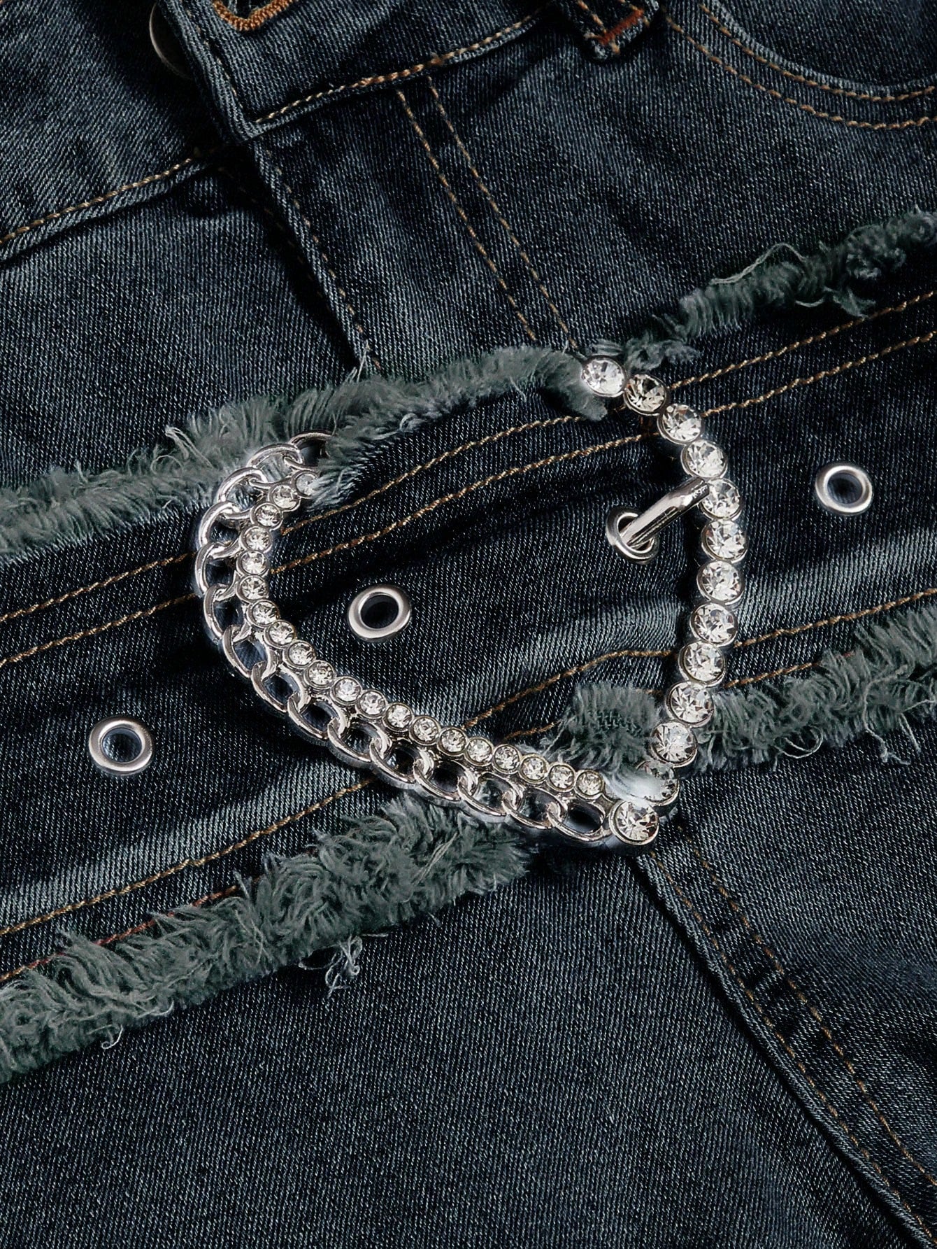 Grunge punk love distressed jeans - alternative denim featuring heart buckle belt and inclusive sizing S-5XL