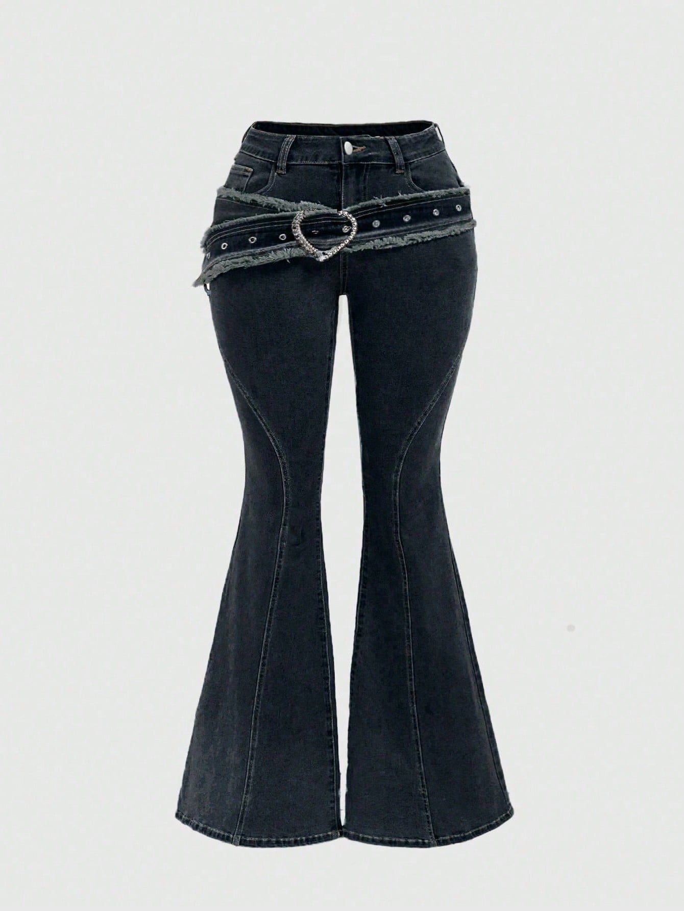 Grunge punk love distressed jeans - alternative denim featuring heart buckle belt and inclusive sizing S-5XL