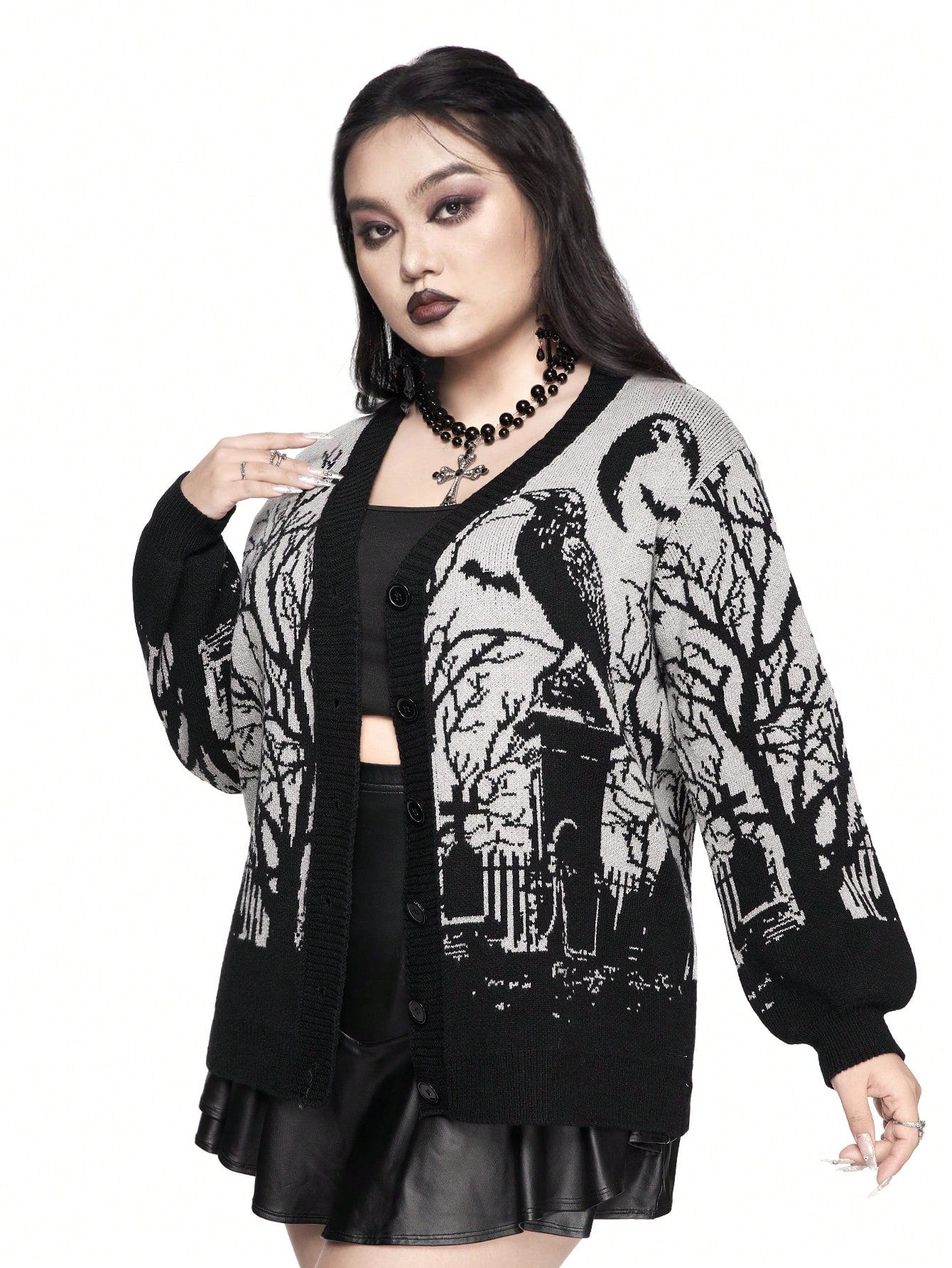 Alternative style sweater with raven design - edgy knitwear featuring bold graphic and inclusive sizing S-5XL