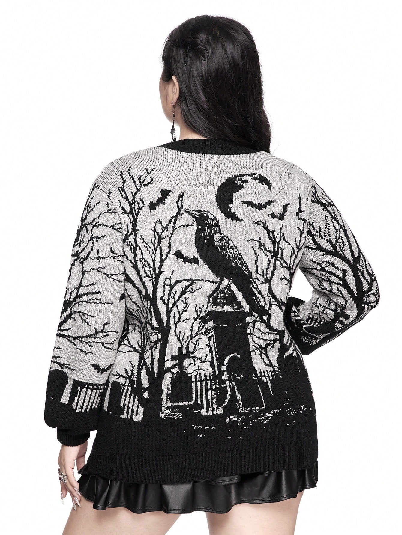 Alternative style sweater with raven design - edgy knitwear featuring bold graphic and inclusive sizing S-5XL