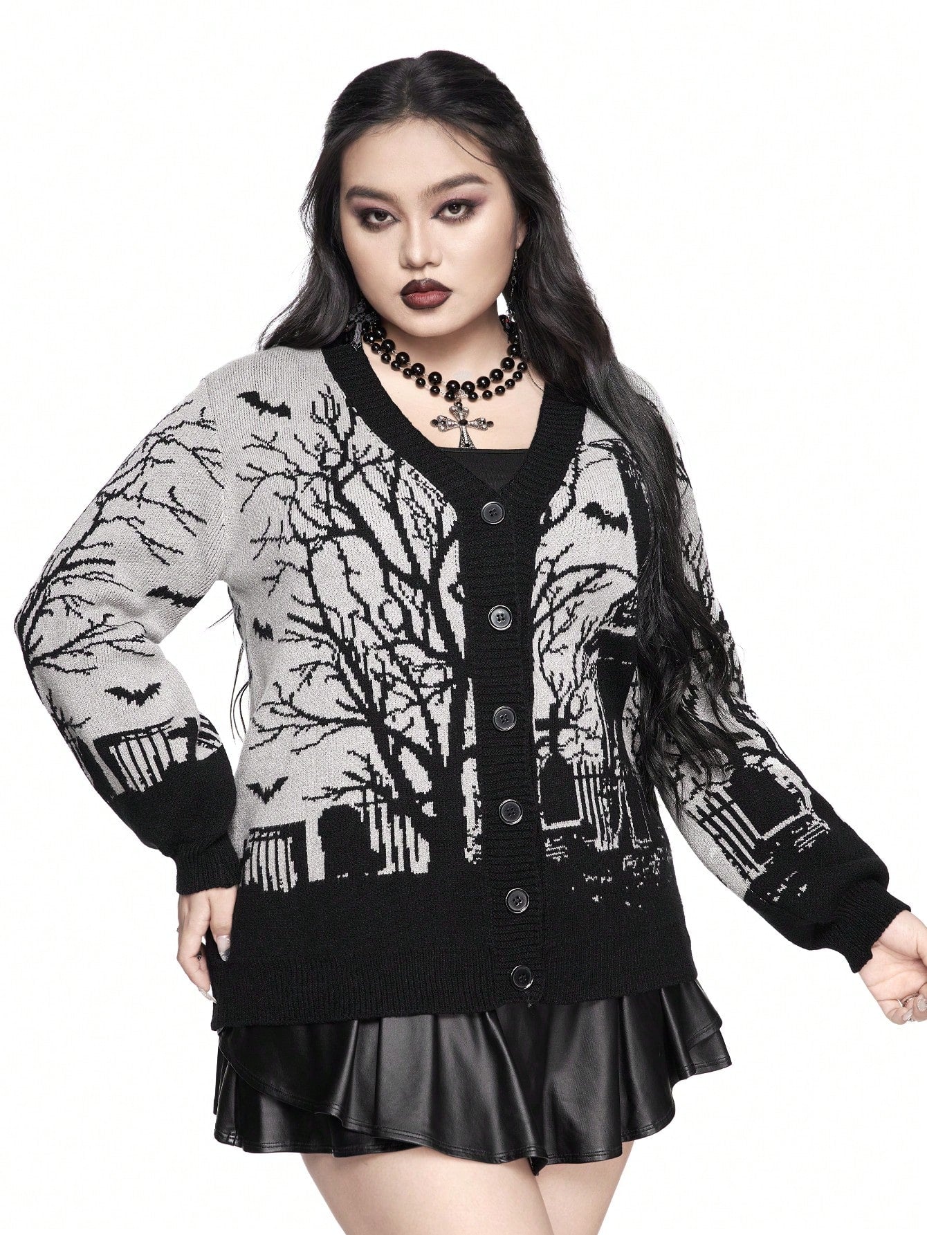 Alternative style sweater with raven design - edgy knitwear featuring bold graphic and inclusive sizing S-5XL