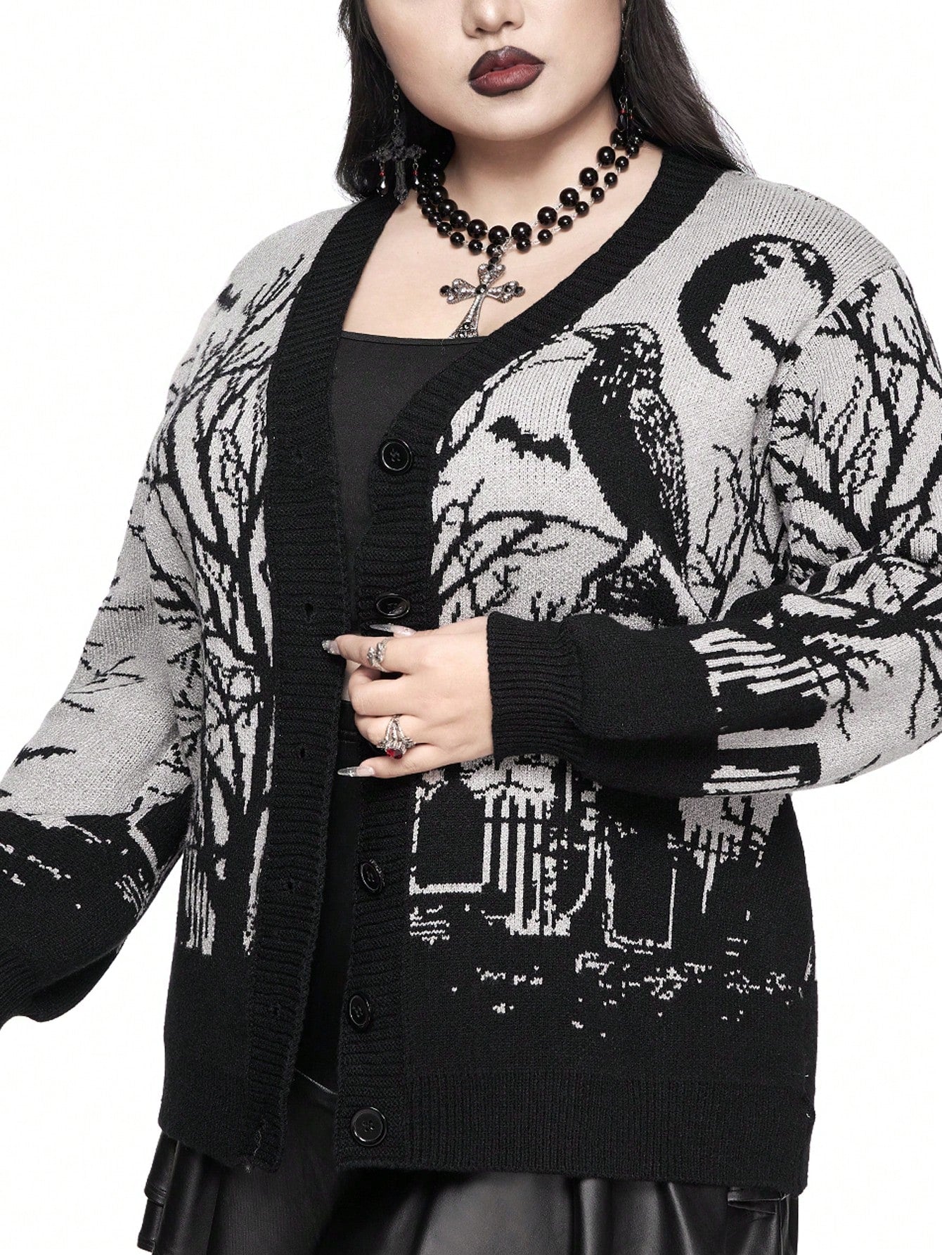 Alternative style sweater with raven design - edgy knitwear featuring bold graphic and inclusive sizing S-5XL