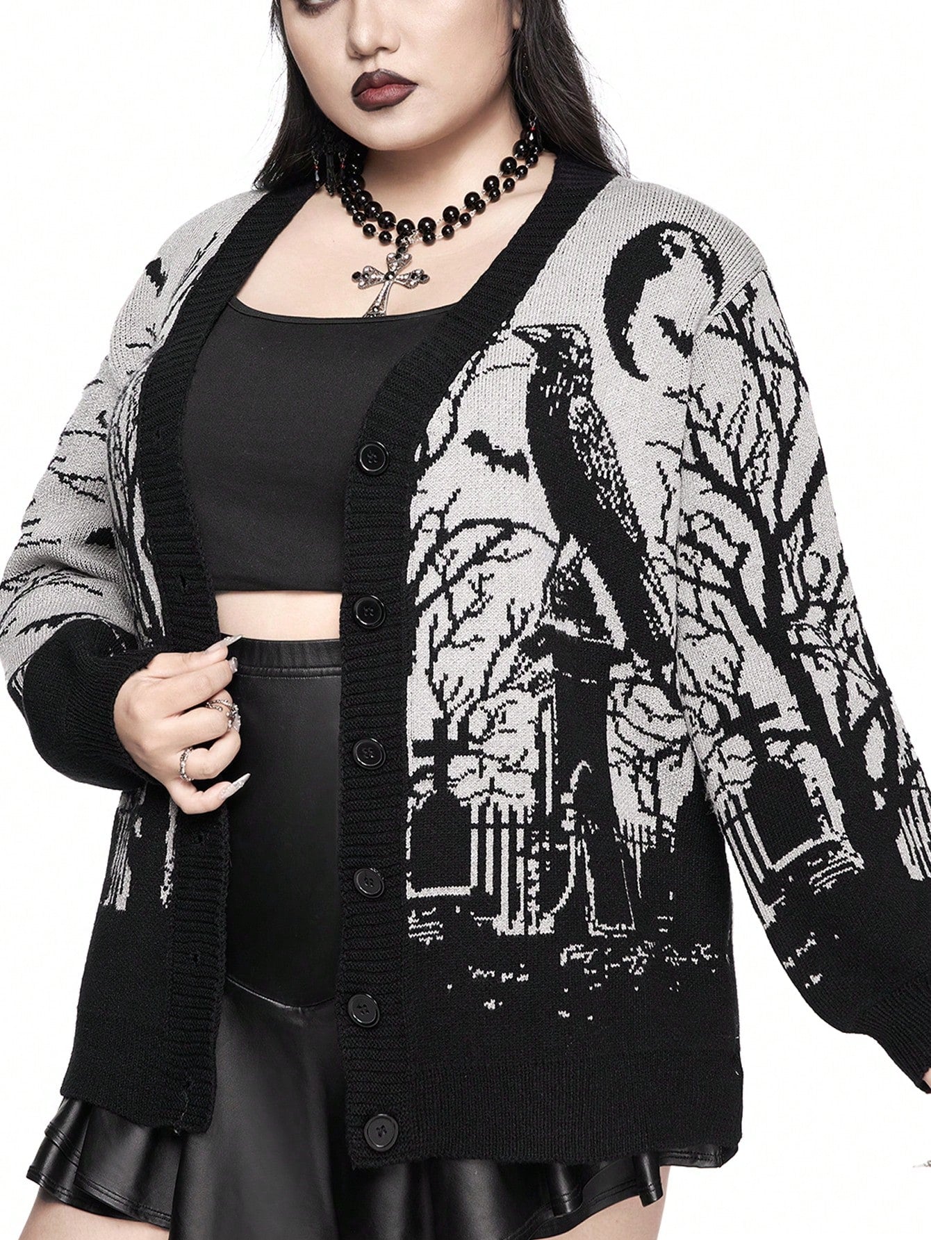Alternative style sweater with raven design - edgy knitwear featuring bold graphic and inclusive sizing S-5XL