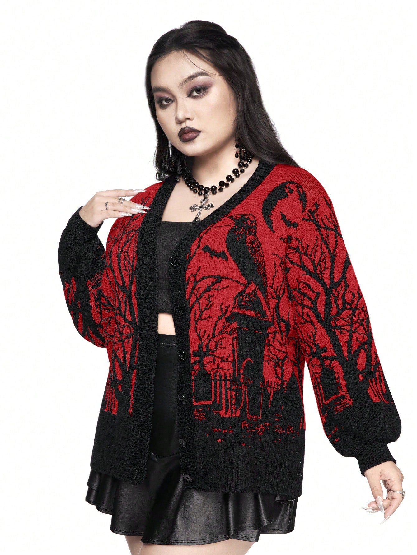 Alternative style sweater with raven design - edgy knitwear featuring bold graphic and inclusive sizing S-5XL