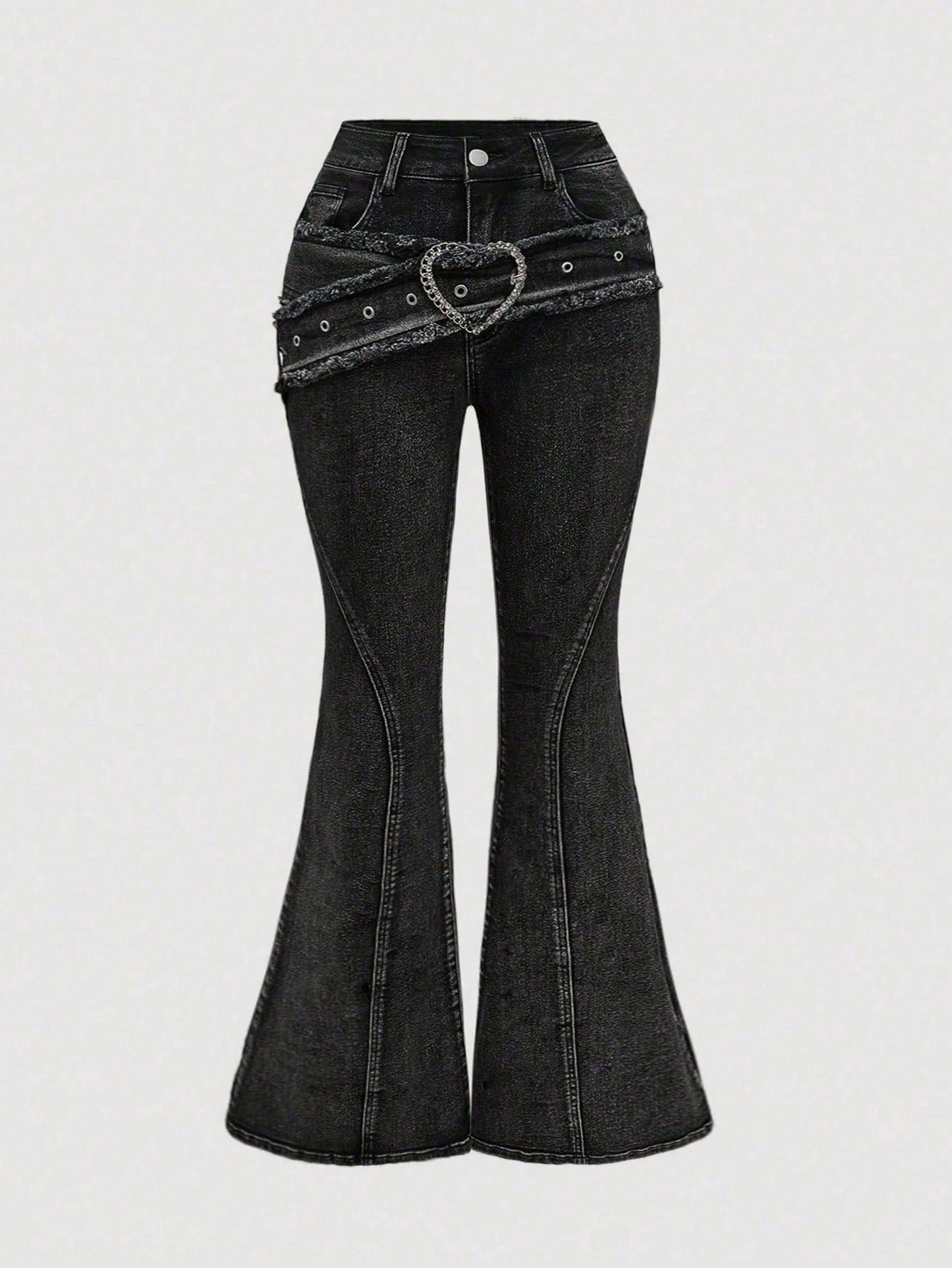 Grunge punk love distressed jeans - alternative denim featuring heart buckle belt and inclusive sizing S-5XL