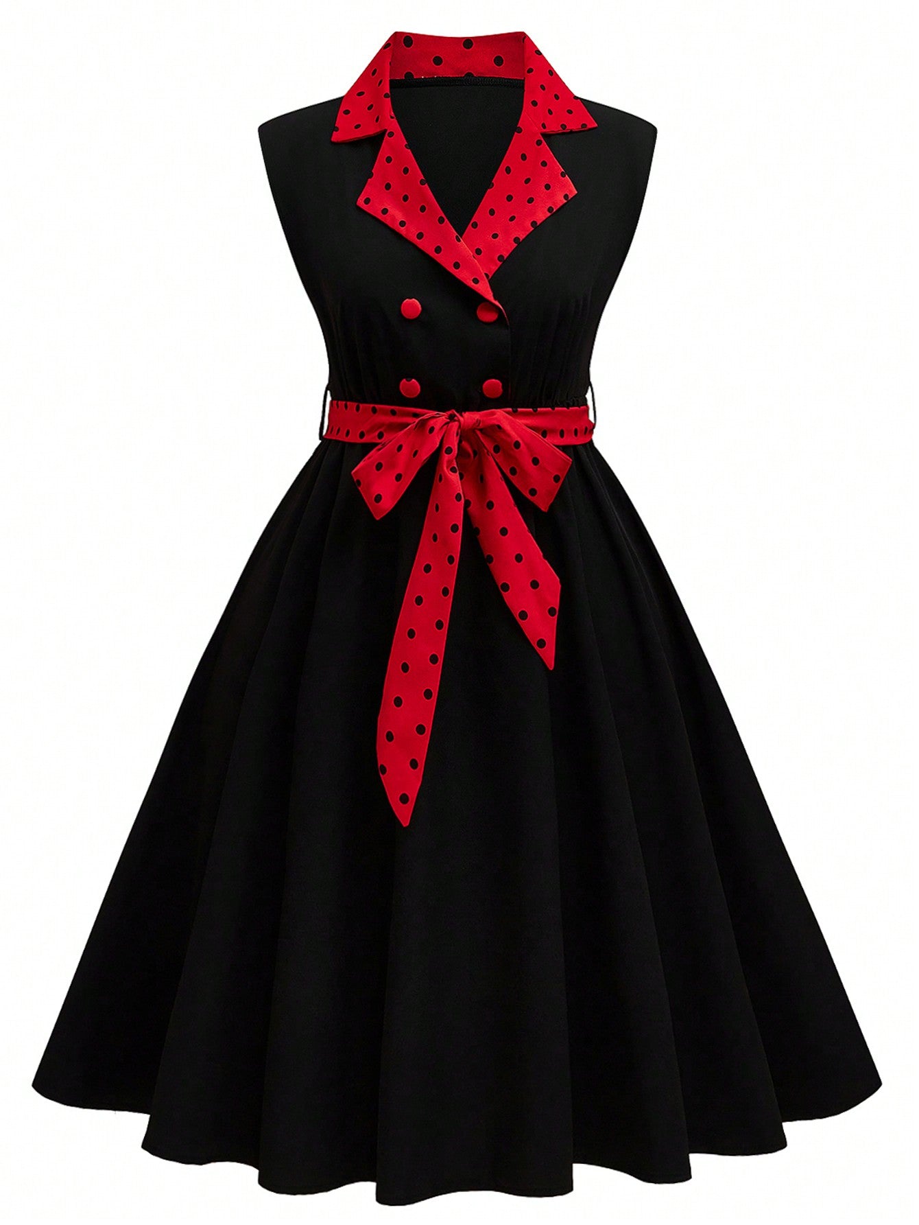 "Vintage-style sleeveless dress in black and red featuring chess-inspired Queen's Gambit design, perfect for alternative fashion"
"Black and red Queen's Gambit dress showing full-length A-line silhouette against dark background"