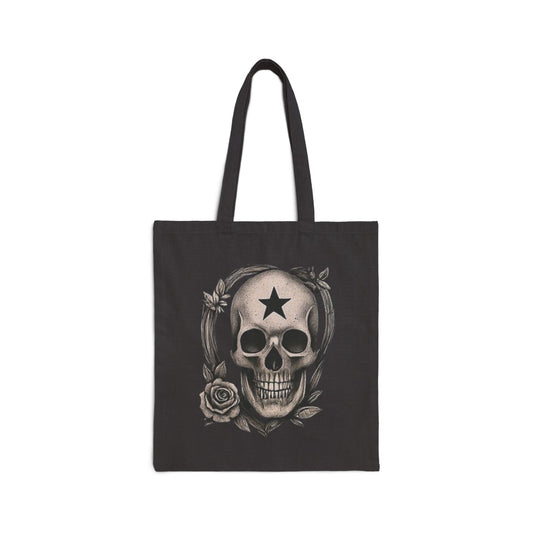 Gothic Skull Tote Bag, Chic Reusable Shopping Bag, Stylish Gift for Halloween, Eco-Friendly Accessory, Rose Design