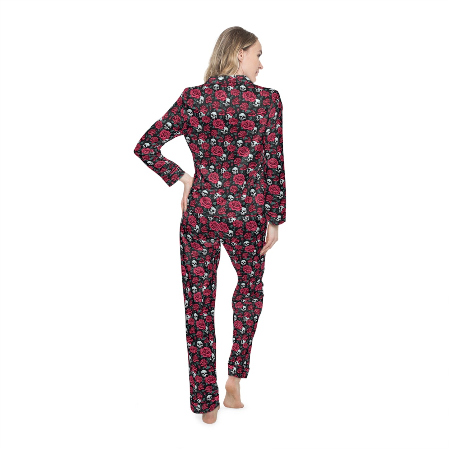 Roses and Skulls Women's Satin Pajamas