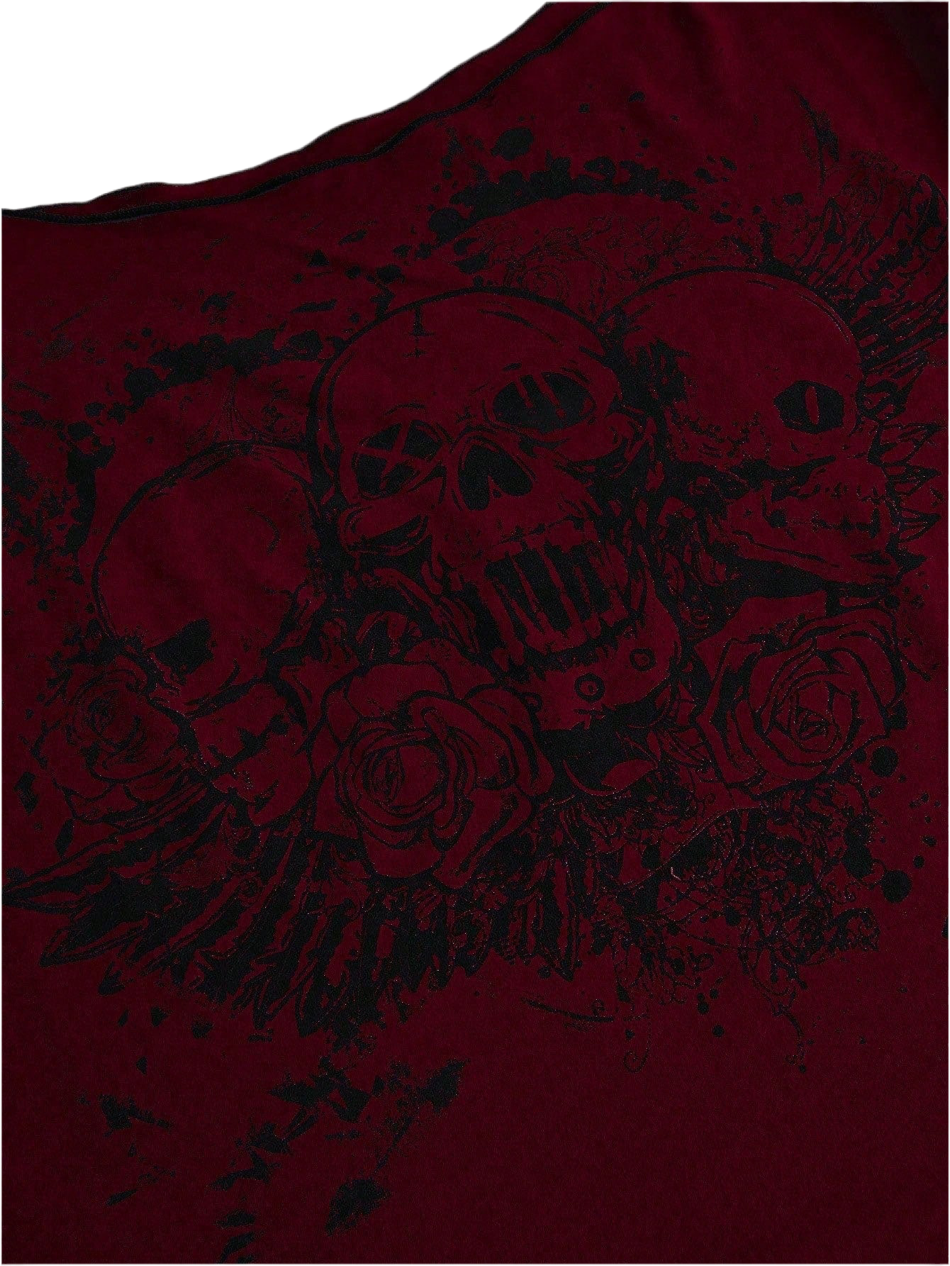 Red and black gothic skull t-shirt with crowned skull graphic
Alternative off shoulder fashion t-shirt with gothic skull design
