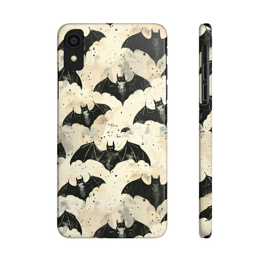 Alternative bat pattern phone case - protective tech accessory featuring playful gothic design