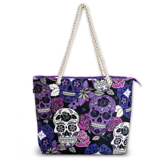 Lilac Sugar Skull Beach Bag