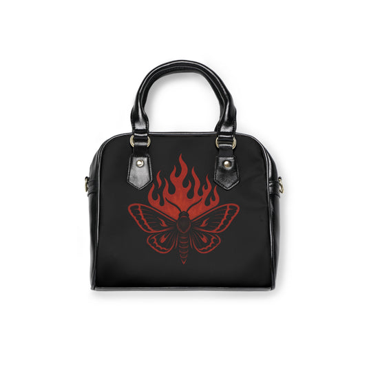 Cinderflight gothic handbag with fiery moth motif
Alternative fashion moth handbag in dark tones