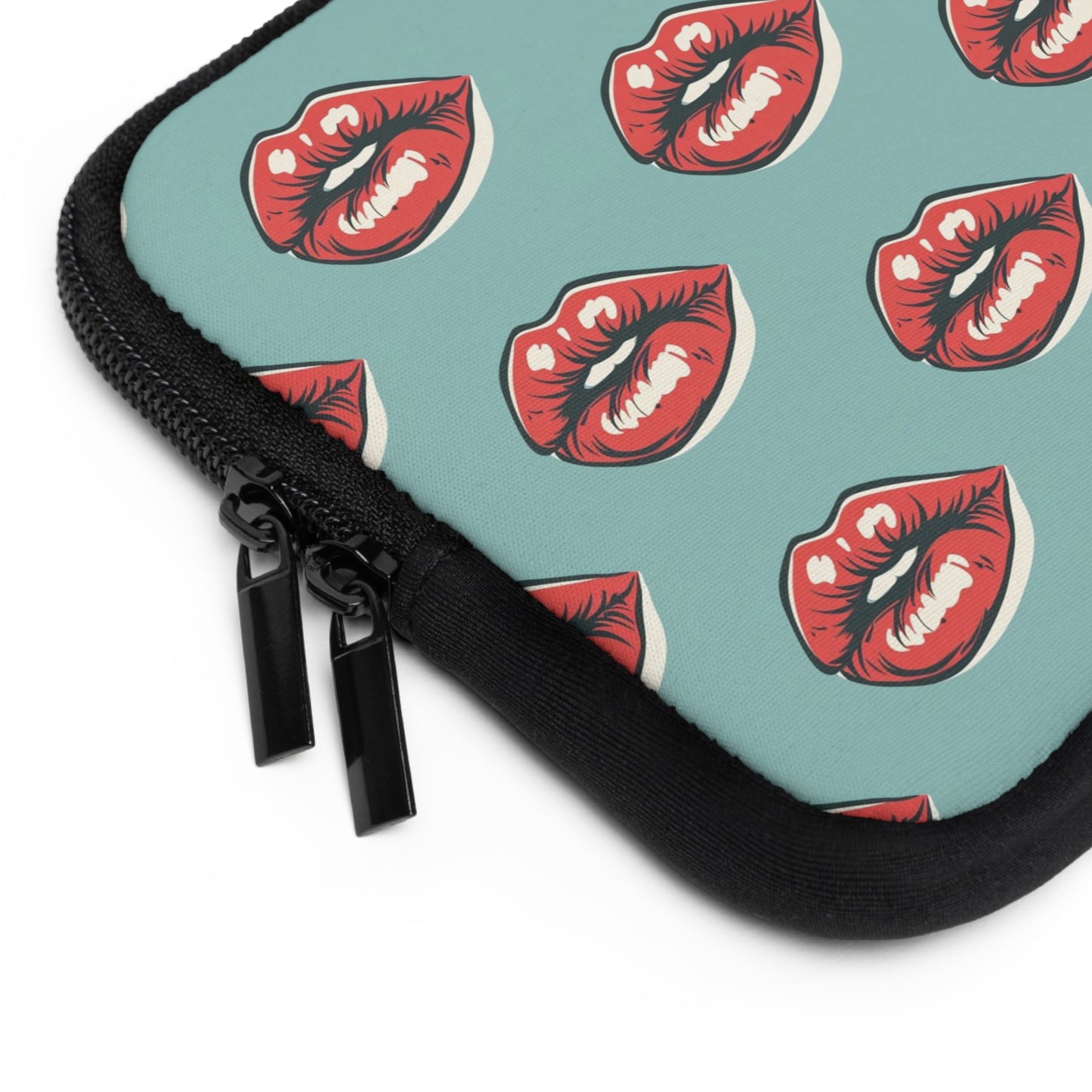 Alternative laptop sleeve with bold lip design - rock style tech accessory featuring protective construction