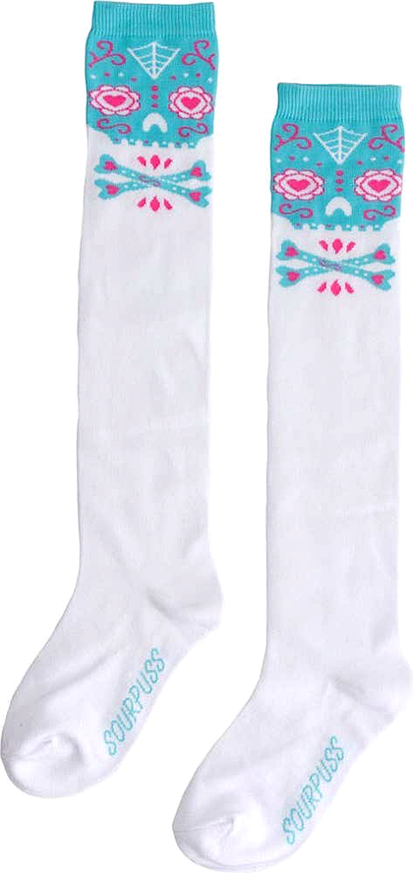 White sugar skull socks with gothic print
Alternative fashion crew socks with sugar skull design
Punk rock novelty socks in white with skull motif