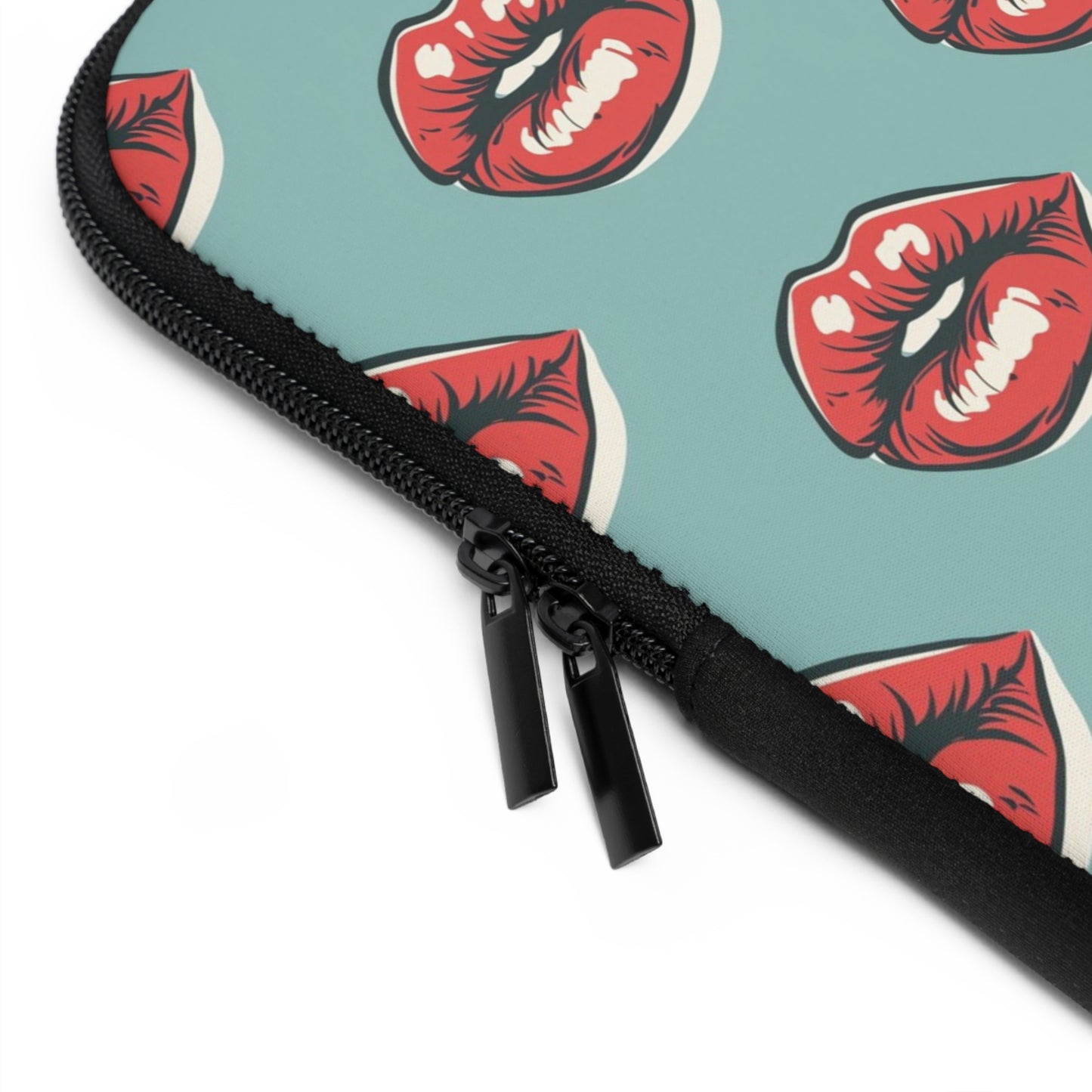 Alternative laptop sleeve with bold lip design - rock style tech accessory featuring protective construction