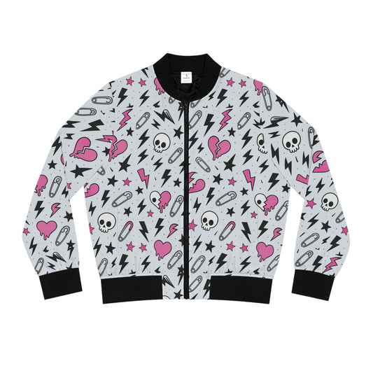 Ashen Chaos bomber jacket with gothic edge
Alternative fashion punk rock bomber
Edgy gothic bomber jacket in ashen tones