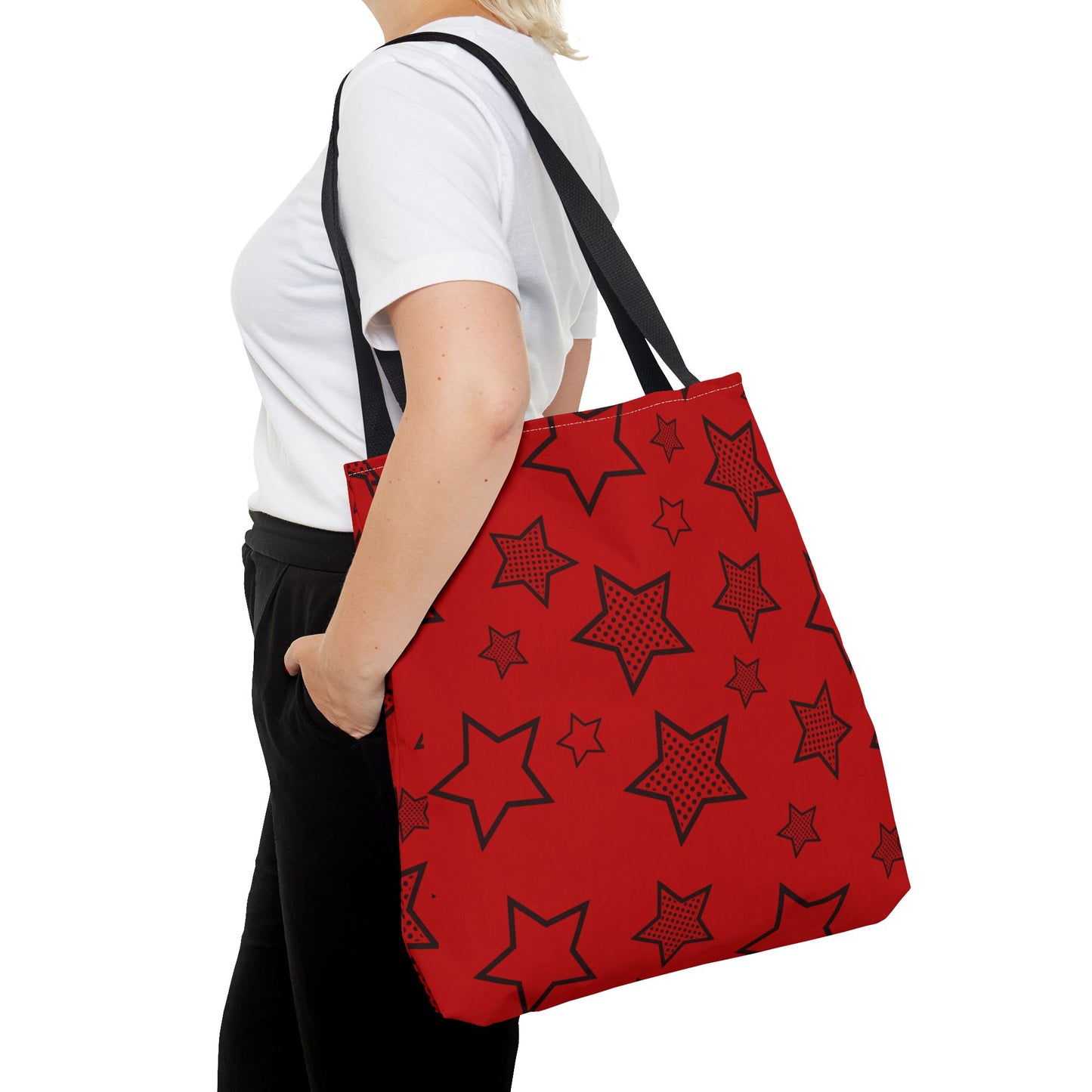 Red star print tote bag - rock style fashion accessory featuring bold design and durable construction