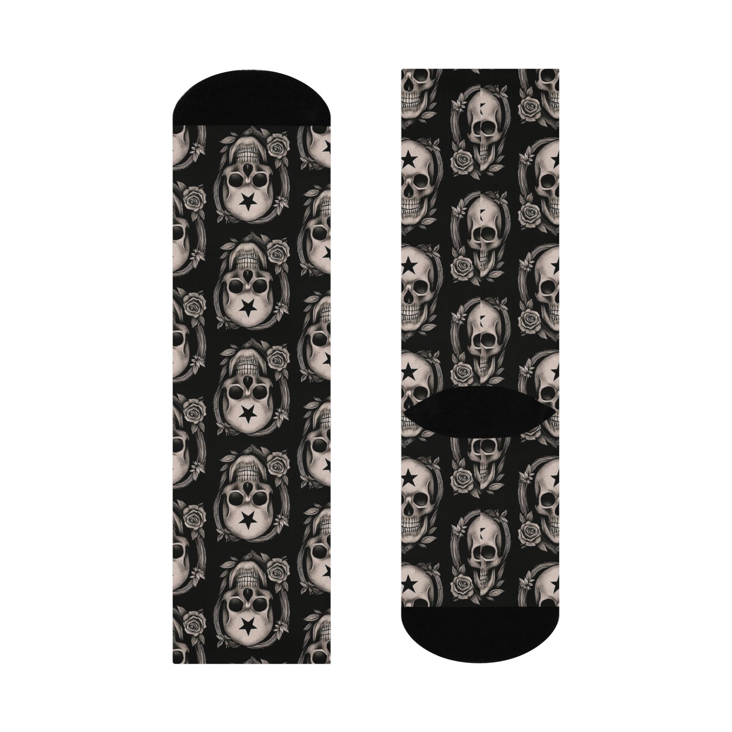 Hexstep cushioned crew socks with gothic motif
Alternative fashion punk rock socks
Edgy gothic crew socks with comfort design