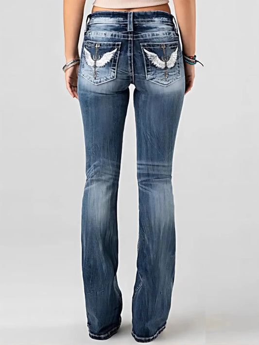 Washed Bootcut Embroidered Jeans