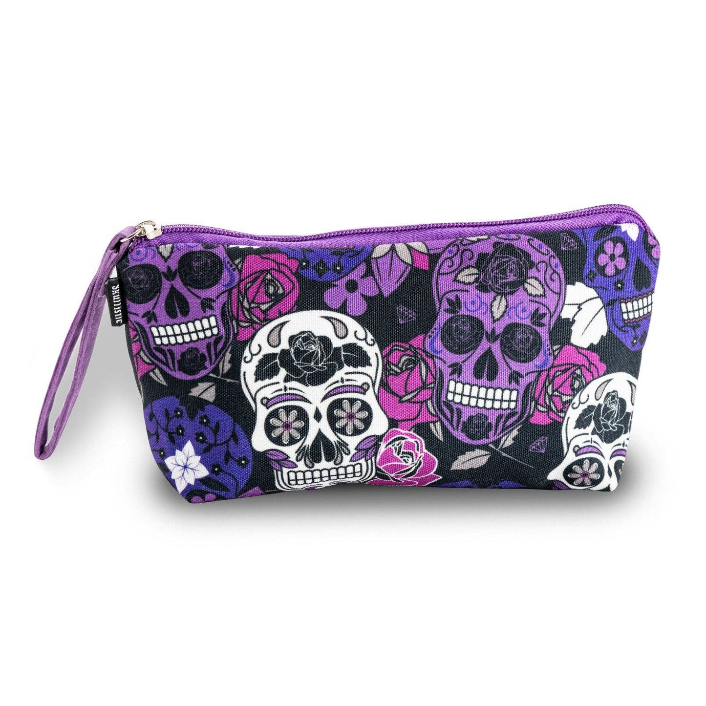Bolsa de maquillaje con calavera de azúcar color lila