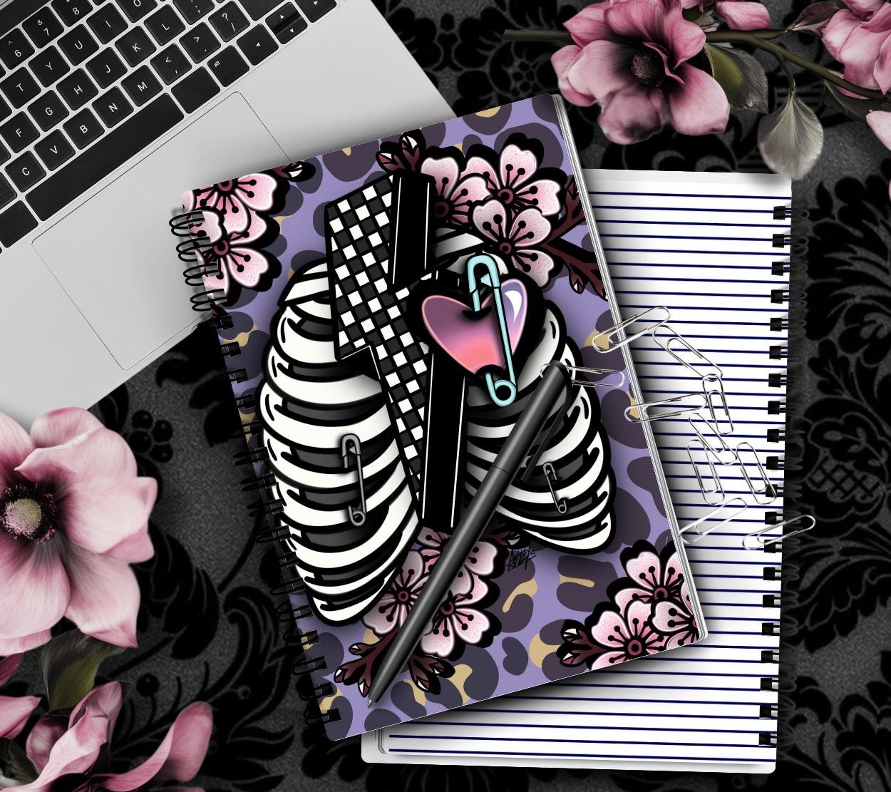 Gothic & Punk Ribcage Notebook Hand Drawn Detail – 160 Lined Pages for Daily Tasks, Notes, and Personal Writing