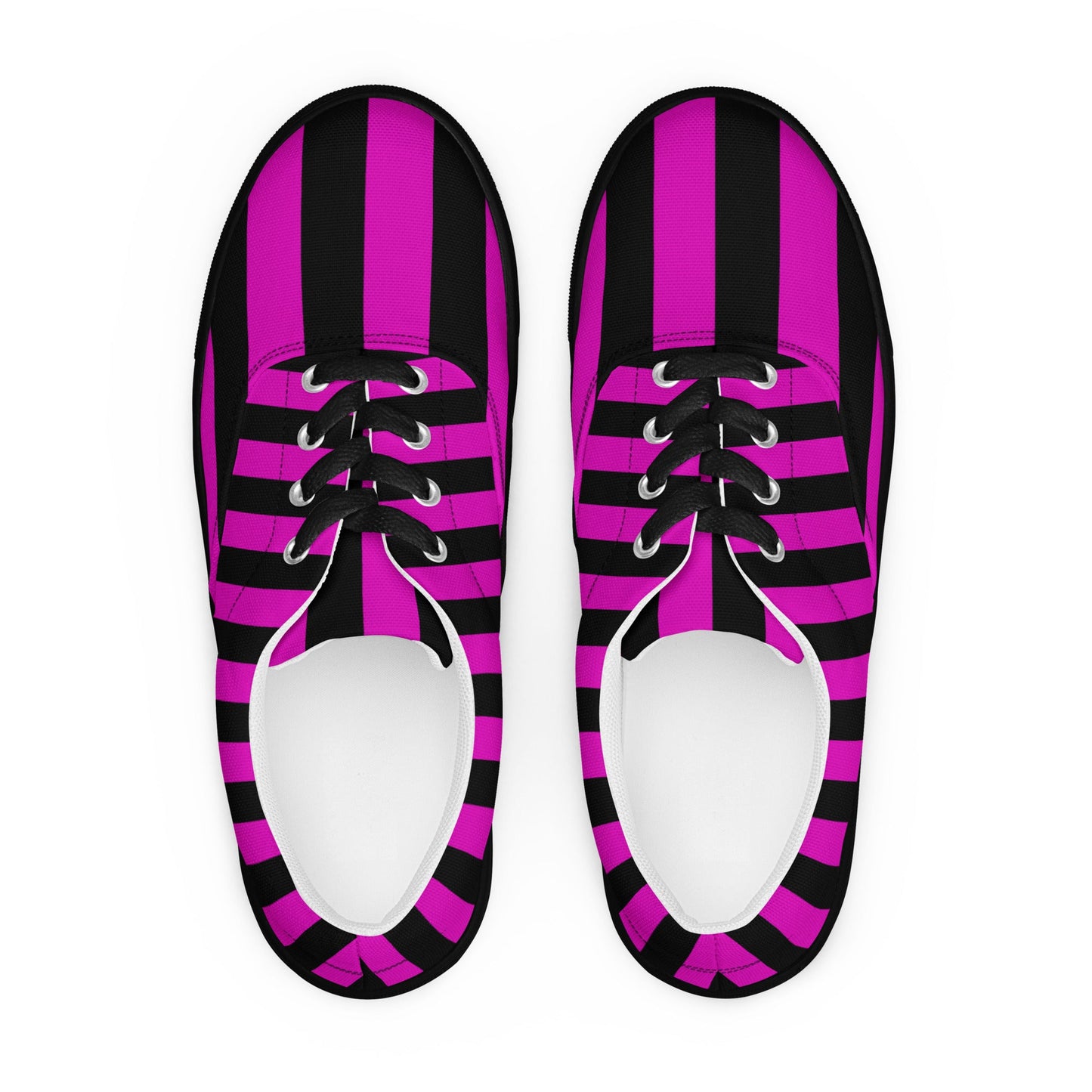 Black and Pink Striped Women’s Lace-up Canvas Shoes
