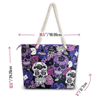 Bolso de playa con calavera de azúcar color lila