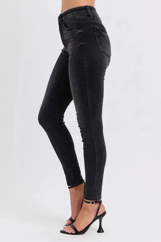 Full Size/Plus Size Mid Rise Tummy Control Skinny Judy Blue Jeans
