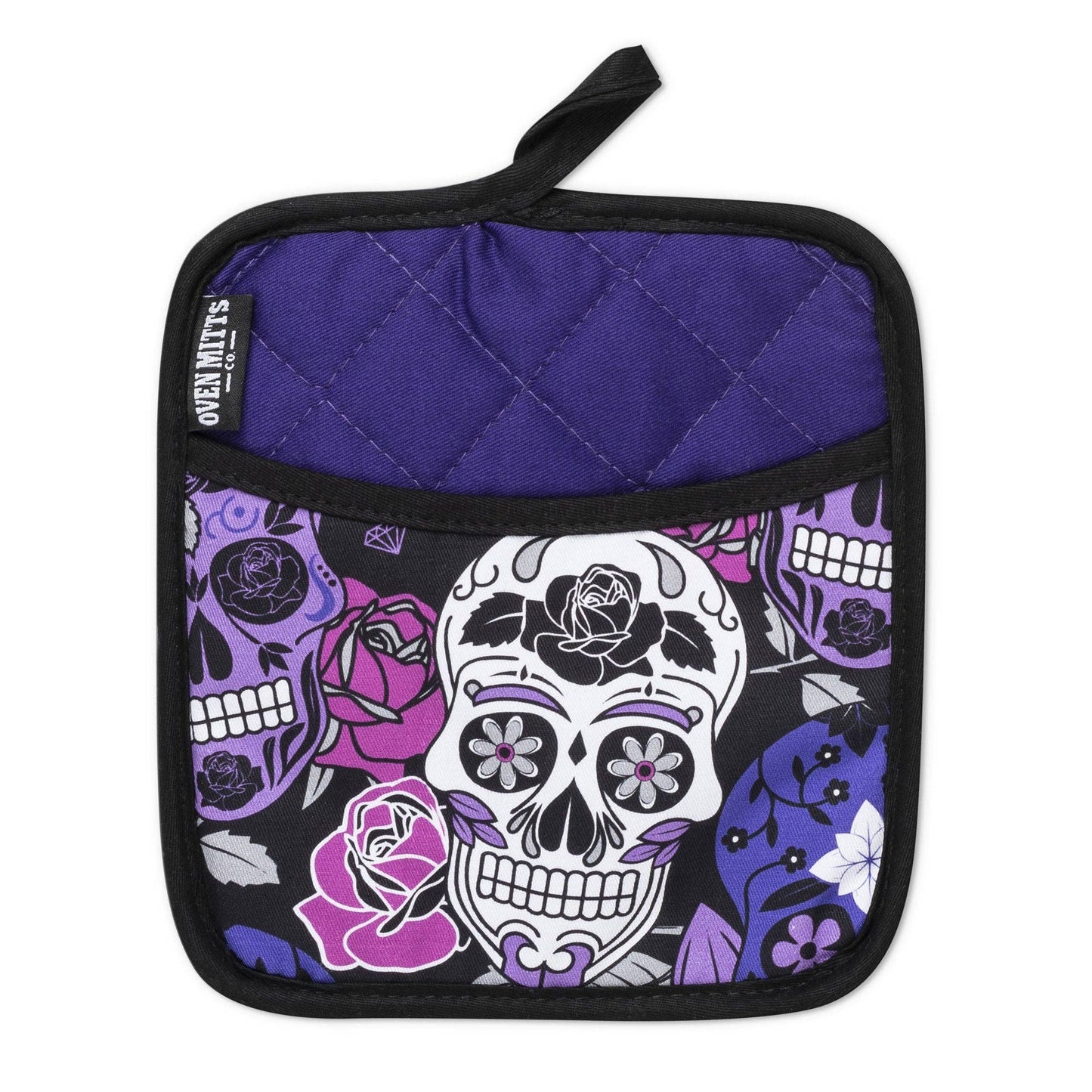 Lilac Sugar Skull Oven Mitts And Potholder Set