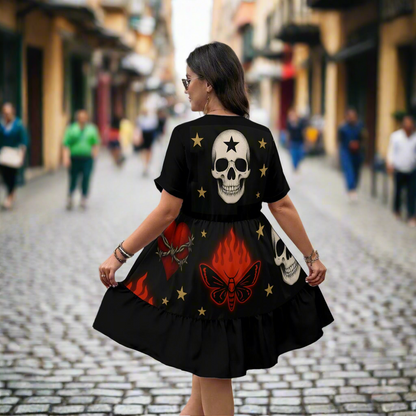 Starfall Skulls Babydoll Dress — Gothic Statement Silhouette