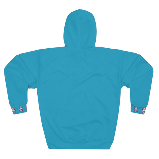 Gothic teal hoodie with skull design - alternative fashion featuring unique color and edgy artwork in inclusive sizing S-5XL