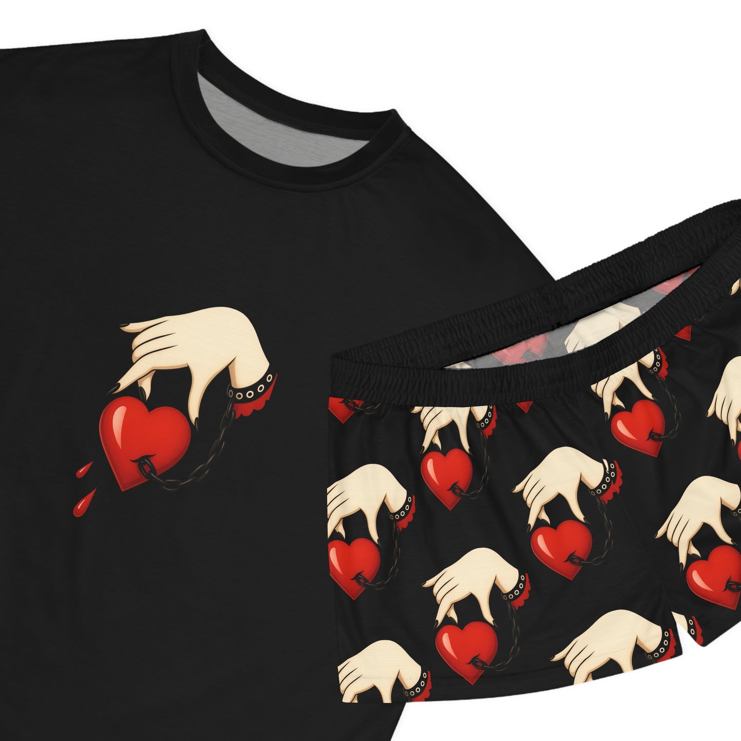 Pijama para mujer con un toque romántico, ropa de dormir acogedora, ropa de estar por casa bonita, regalo de San Valentín, pijama romántica, diseño de corazón AOP