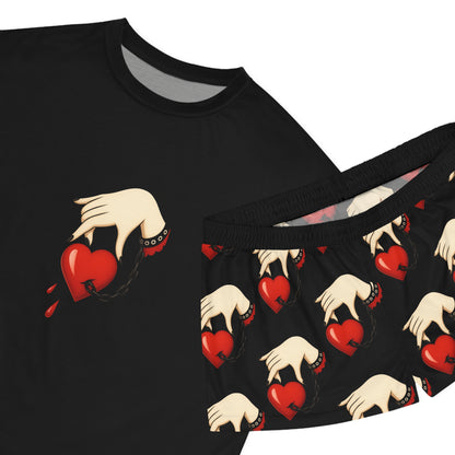 Pijama para mujer con un toque romántico, ropa de dormir acogedora, ropa de estar por casa bonita, regalo de San Valentín, pijama romántica, diseño de corazón AOP