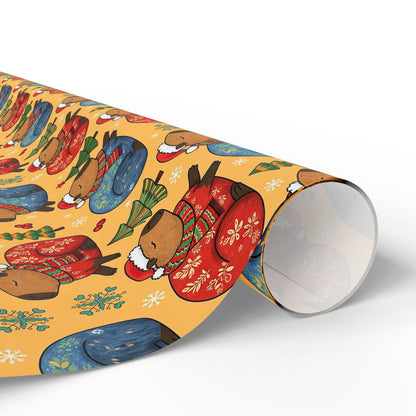 Christmas Capybaras Wrapping Paper - Yellow