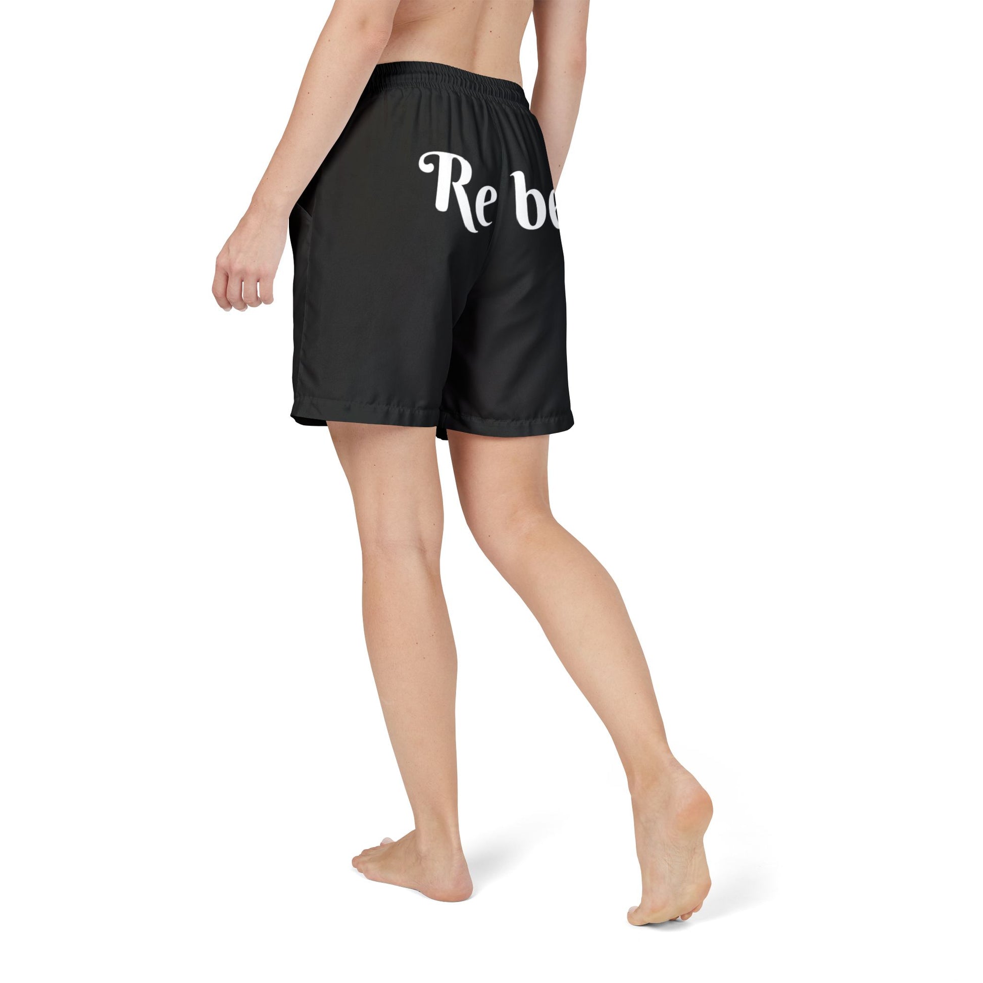 Black unisex swim shorts - alternative beach fashion featuring classic dark design and inclusive sizing for all