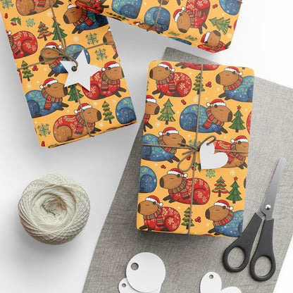 Christmas Capybaras Wrapping Paper - Yellow
