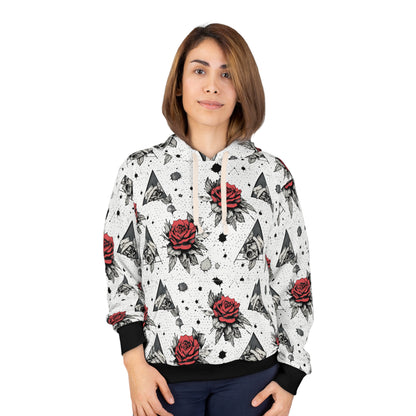 Alternative style hoodie with roses and thorns design - edgy floral fashion featuring comfortable fit and inclusive sizing S-5XL