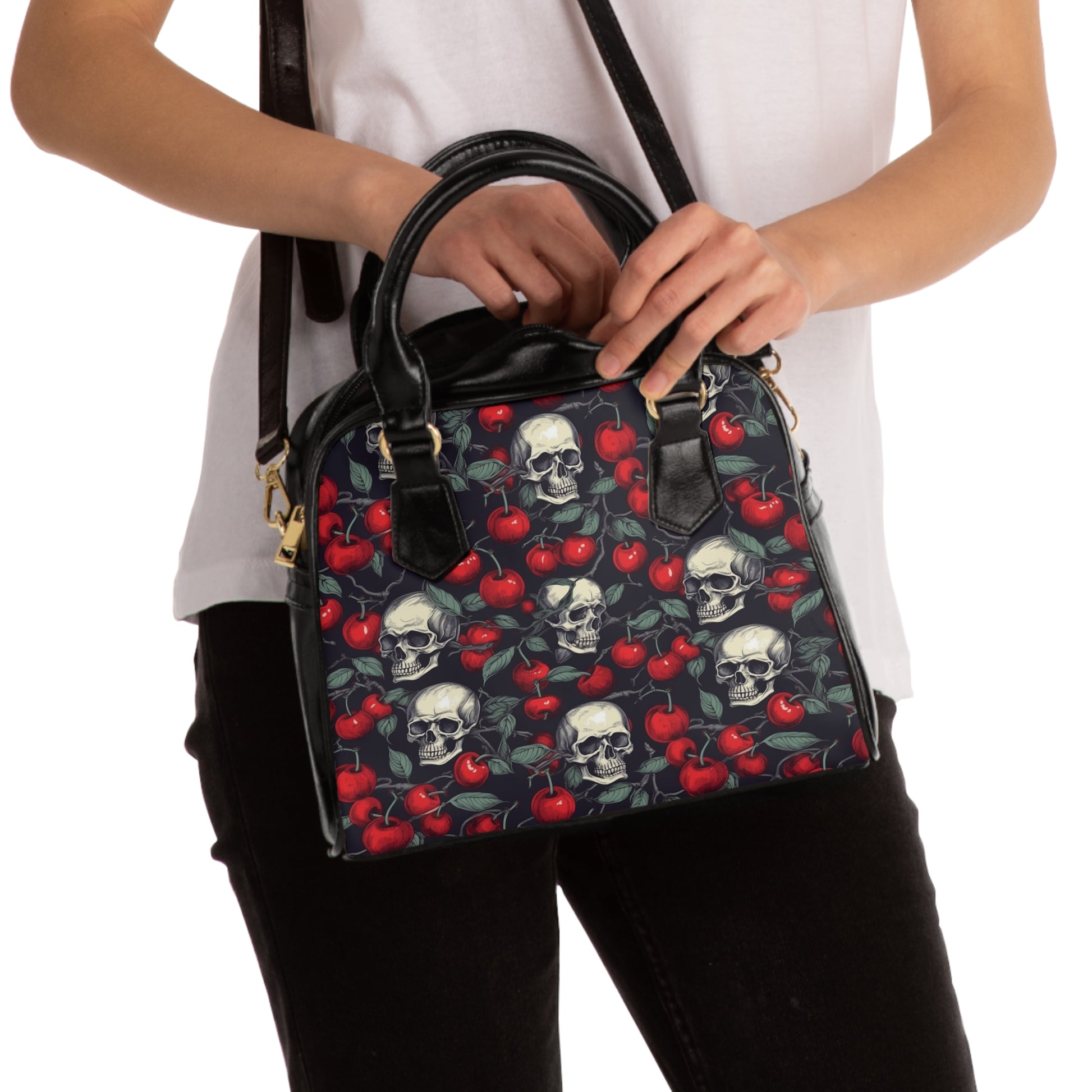 Red punk rock shoulder bag - alternative handbag featuring edgy design and practical style