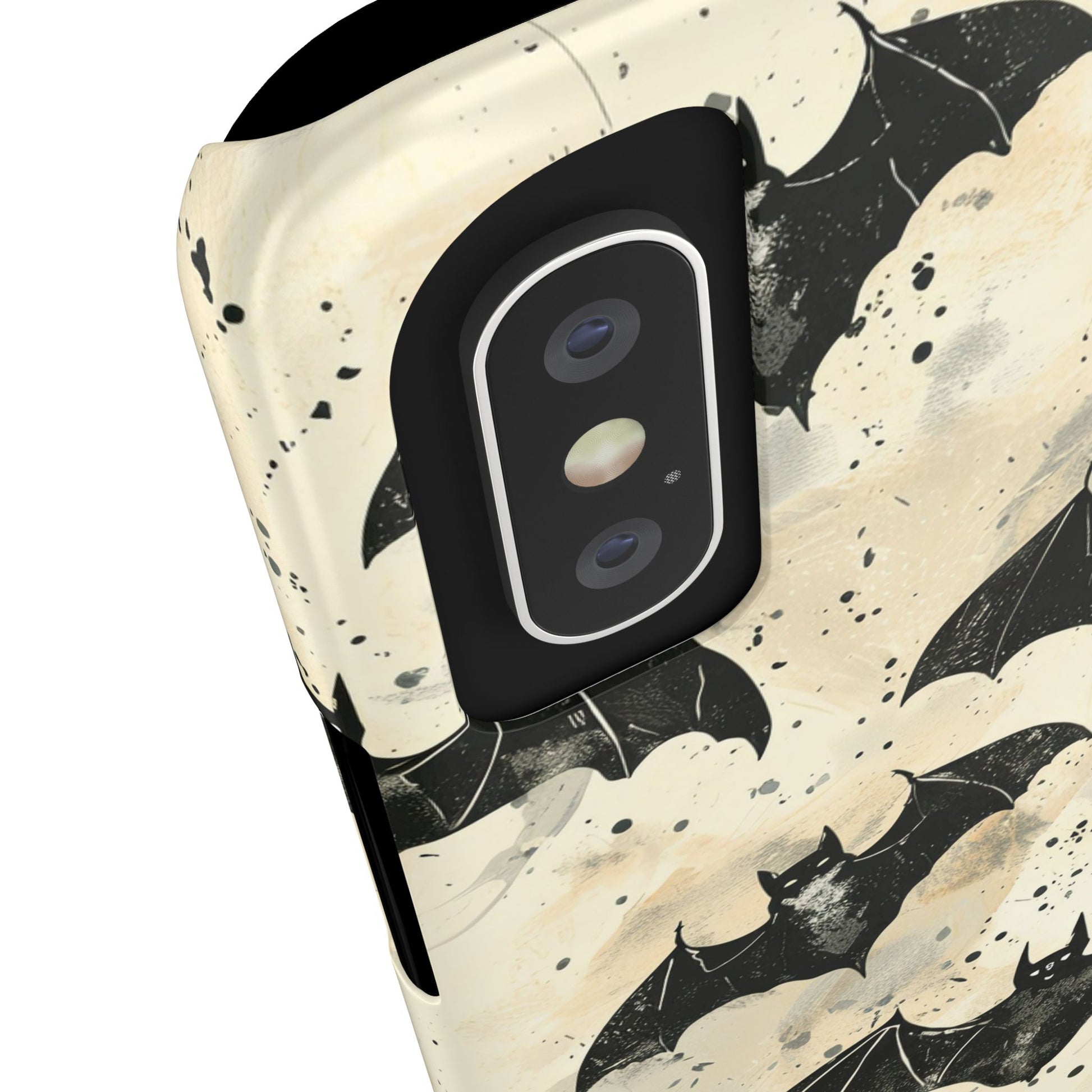 Alternative bat pattern phone case - protective tech accessory featuring playful gothic design