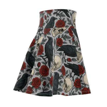 Gothic skater skirt with raven design
Alternative fashion skirt with bird and skull motif