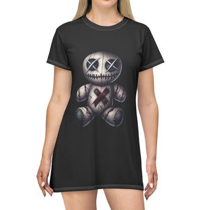 Gothic voodoo doll sleep shirt in dark design - mystical alternative loungewear featuring occult pattern and inclusive sizing S-5XL