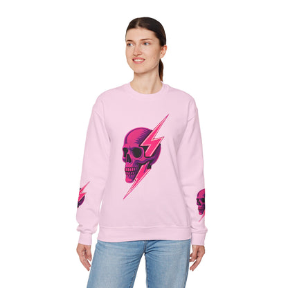 Sudadera de cuello redondo con estampado de calaveras y relámpagos