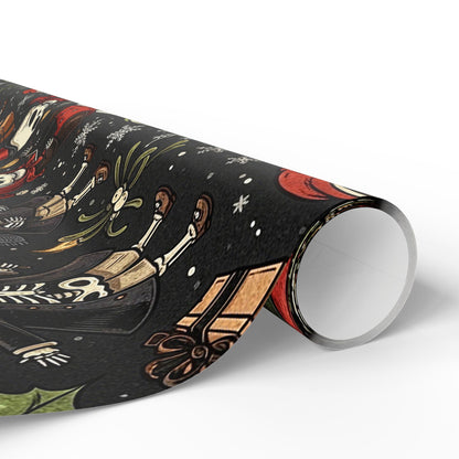Deck The Halls With Little Skulls In Black Holiday Wrapping Paper In Black - Pack of 10