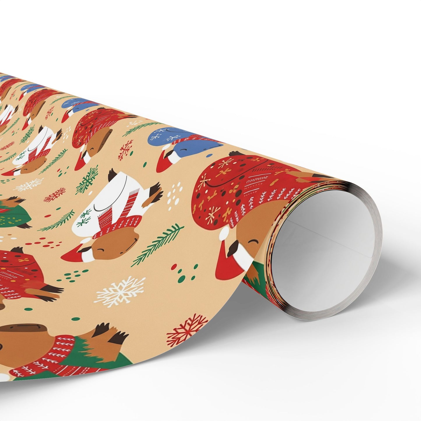 The Sleepiest Christmas Capybara Wrapping Paper — Multi-Color Holiday Animal Gift Wrap a