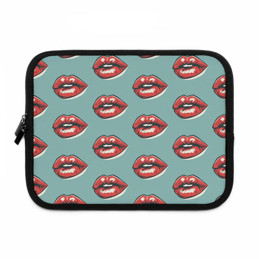 Alternative laptop sleeve with bold lip design - rock style tech accessory featuring protective construction