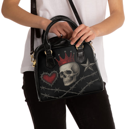 Skull Reign gothic handbag with skull design

Black rocker style tote with skull details

Edgy gothic fashion handbag Skull Reign
