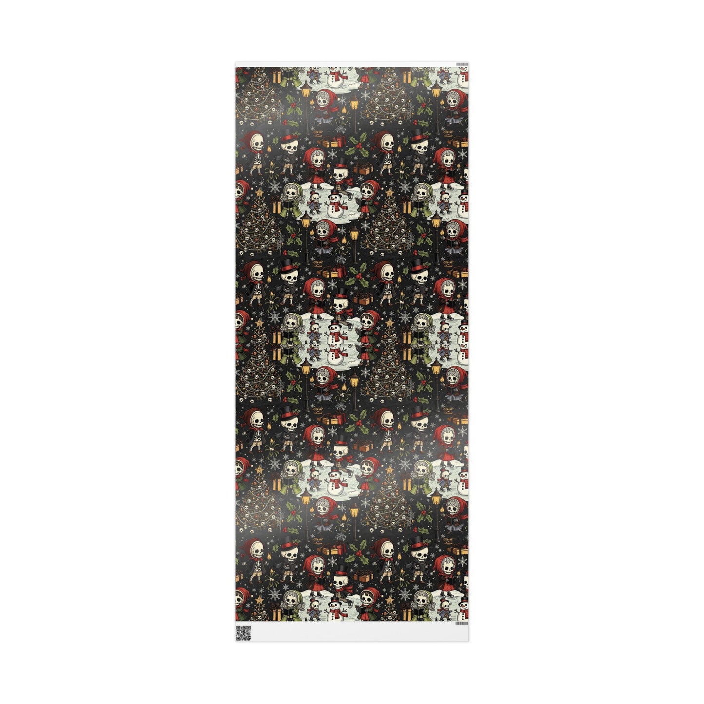 Deck The Halls With Little Skulls In Black Holiday Wrapping Paper In Black - Pack of 10