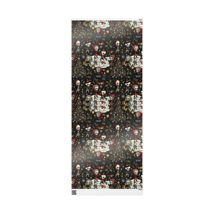 Deck The Halls With Little Skulls In Black Holiday Wrapping Paper In Black - Pack of 10